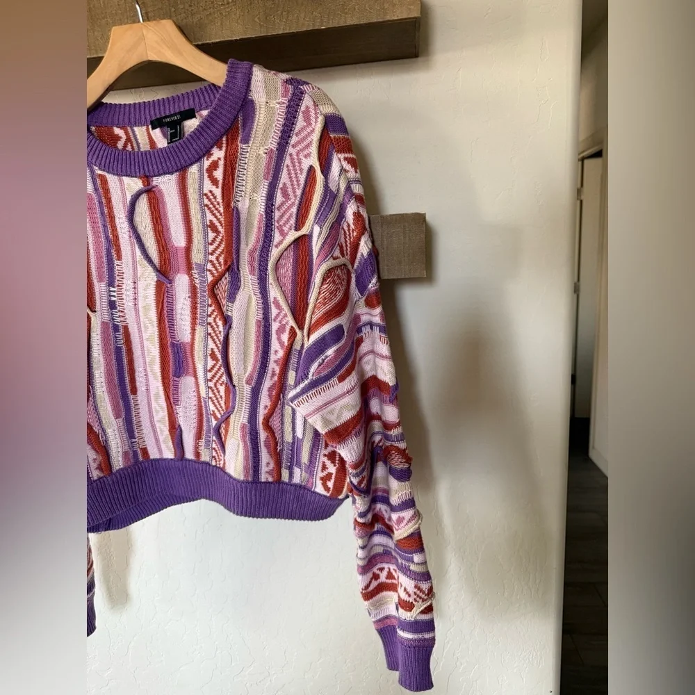 Forever 21|Vintage coogi style grandpa sweater,Colorful pastel & textured•LARGE